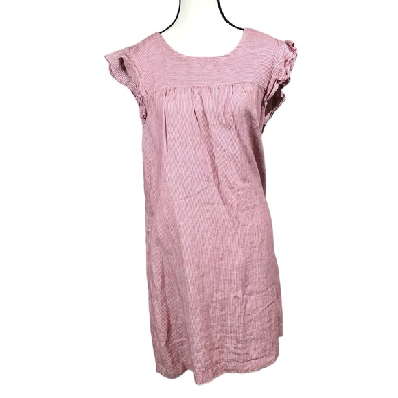 Cynthia Rowley Womens Striped Linen Mini Dress SZ M Pocket Ruffle Flutter Garden - Picture 13 of 13